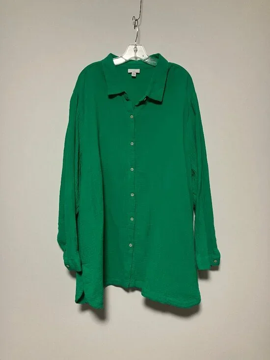 J. Jill Cotton Gauze Green Tunic Blouse, Size 4X, Button Down Shirt - Picture 1 of 5